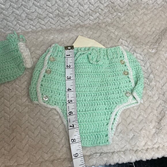 Vintage Handmade Light Green Knitted 2 piece Infant Outfit OS OOAK - Picture 10 of 10